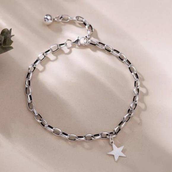 NEW 925 STERLING SILVER STAR PENDANT BRACELET, NICE BRACELET, CUTE BRACELET - Picture 3 of 8